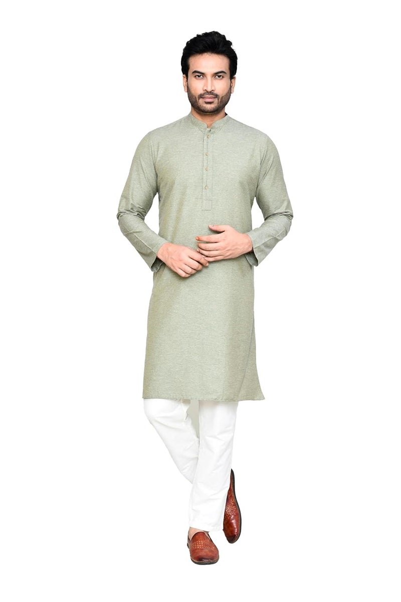 Polyfab Hathkargha Men's Khadi Regular Fit Kurta Pyjama Set - Solid Pattern Ethnic Wear with Mandarin Collar & Full Sleeves - Image 1